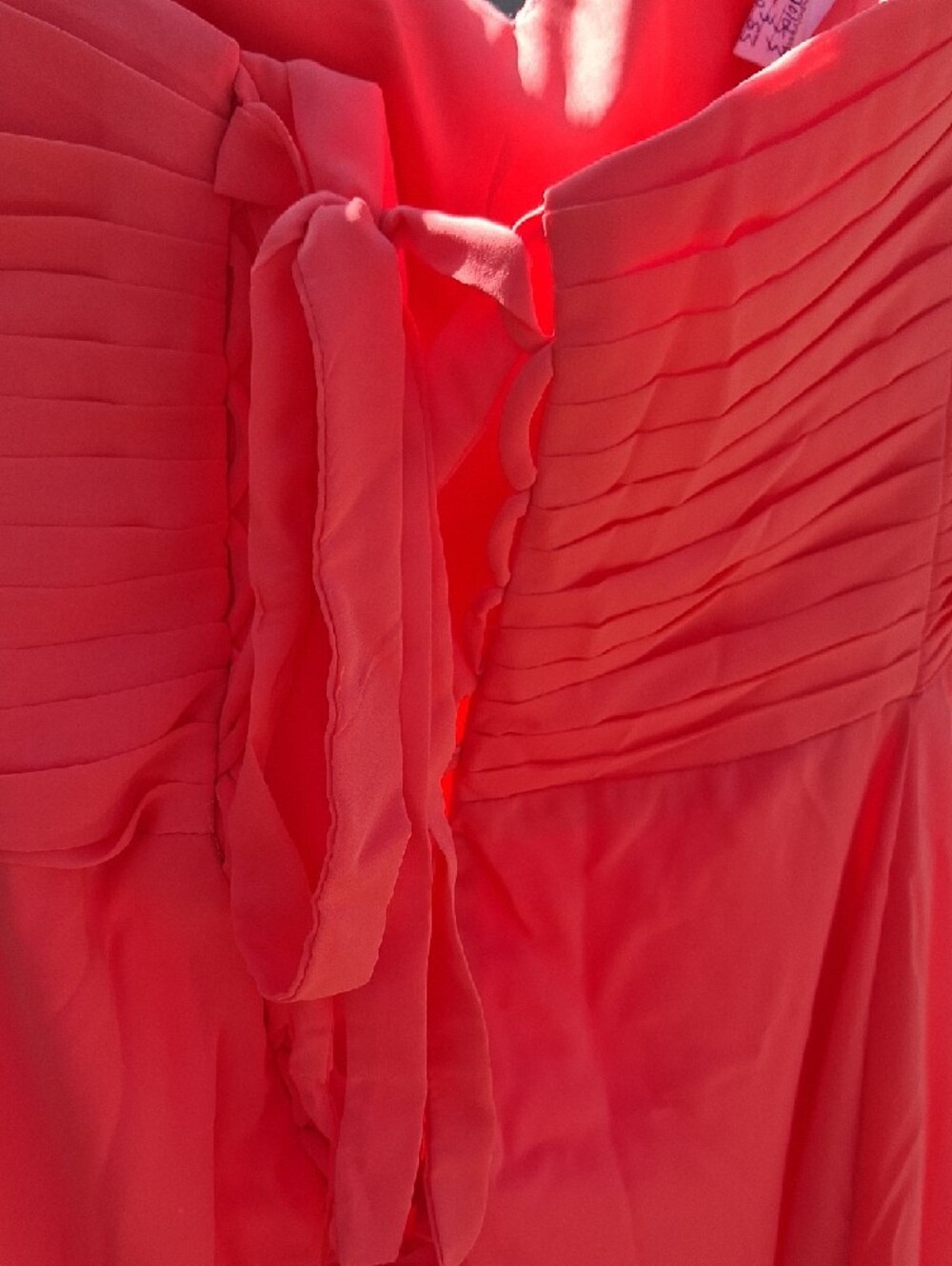 Strapless Coral Evening Gown with Embellished Sweetheart Bodice - Picture 3 of 6
